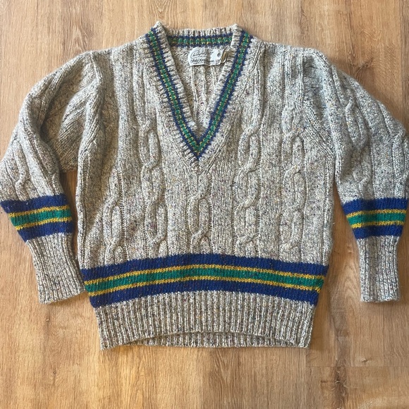 Christopher Fischer Sweaters - Vintage Christopher Fischer Cable Knit Sweater with Striped Accents
